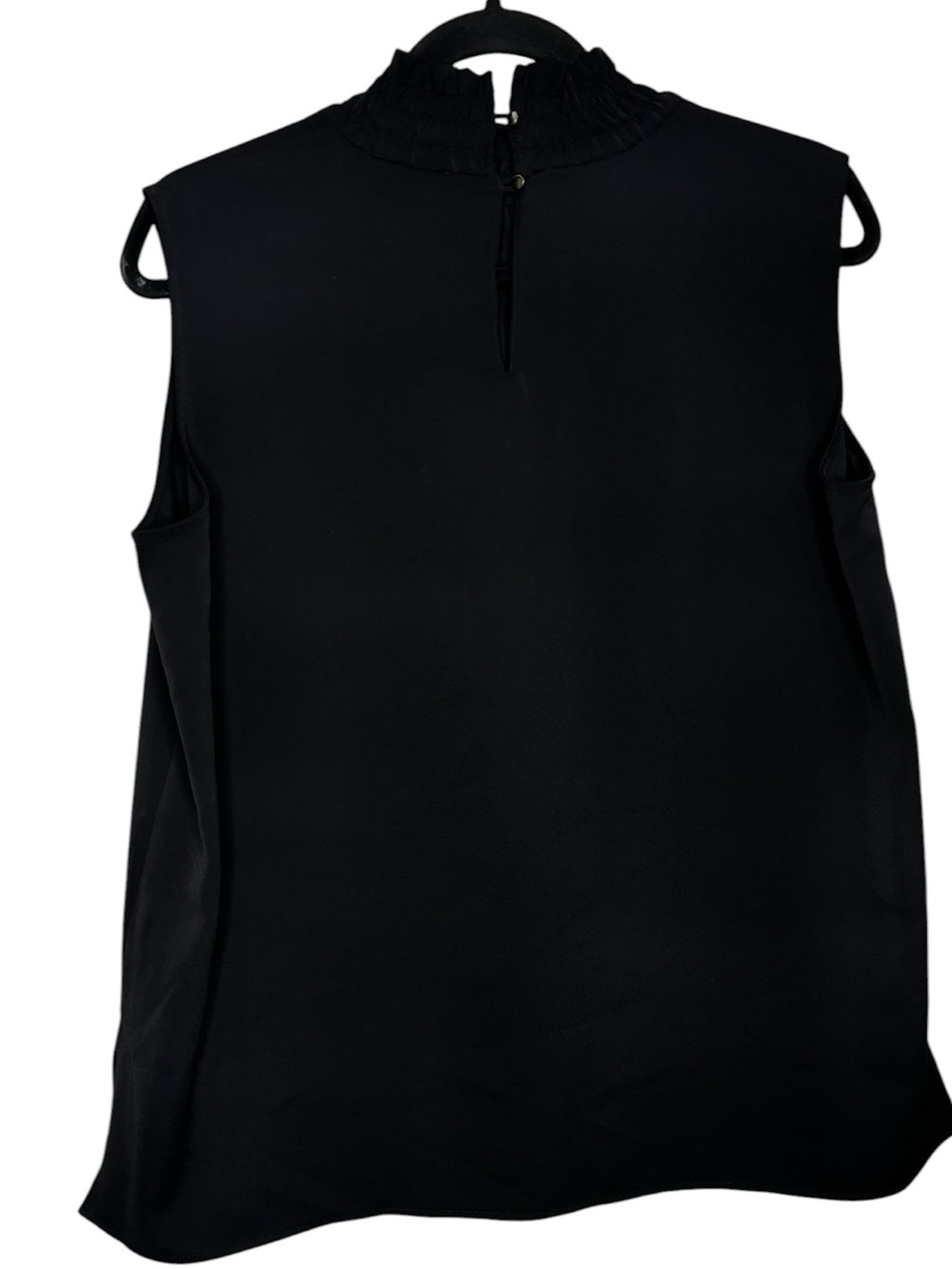 Ming Wang Smocked Mock Neck Sleeveless Black Blouse Size L Chic Business Casual - Picture 3 of 12